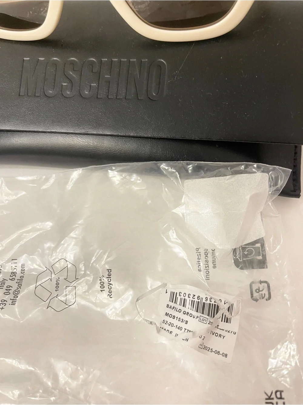 Moschino Cream Square Sunglasses with Gold Pearl Medallion with Case Dust Cloth